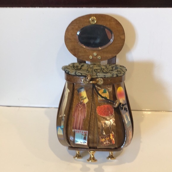 KATIE BAG VINTAGE - HAND CRAFTED DECOUPAGE WOODEN JETSETTER BAG - Picture 11 of 14